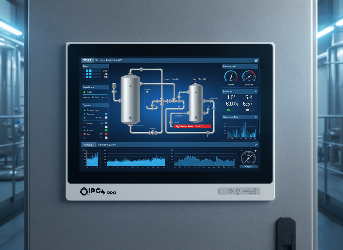 Su arıtma tesisinde kontrol paneli – IPC4PRO ekranında SCADA verileri